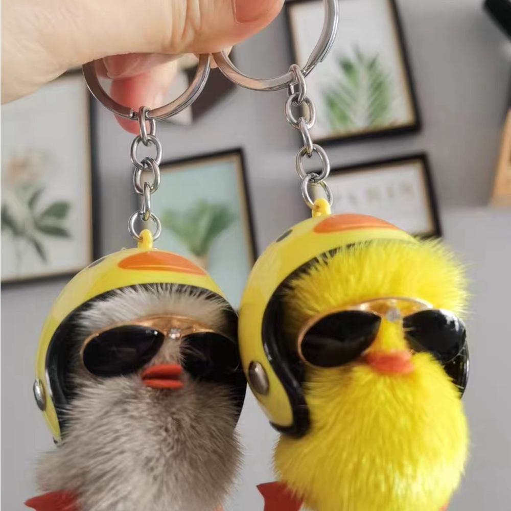 Chic Bird Keychain Duo with Helmets